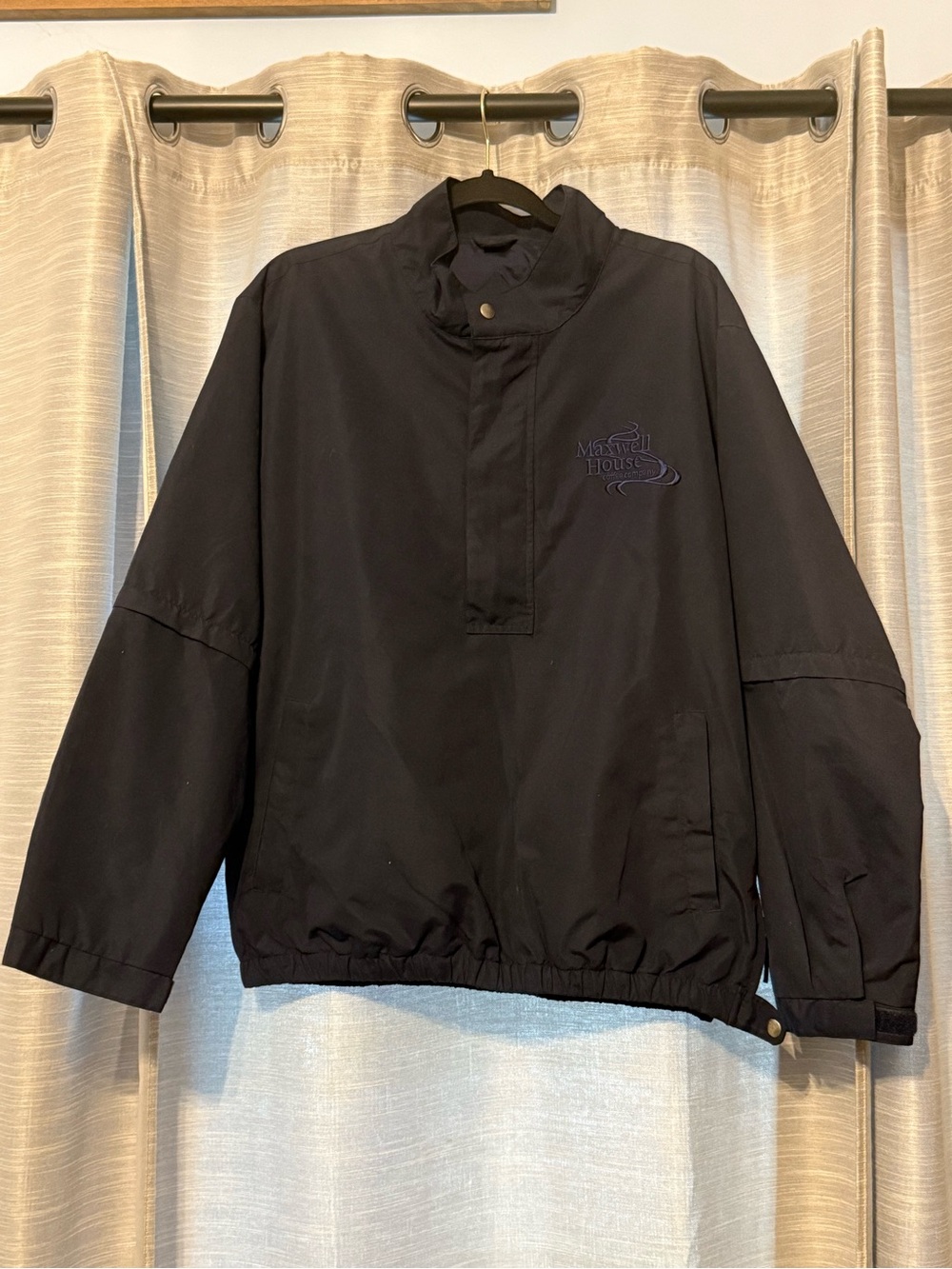 Maxwell House Quarter Zip Navy Blue Wind Breaker Jacket w/ Pockets Sz M EUC - Picture 1 of 6